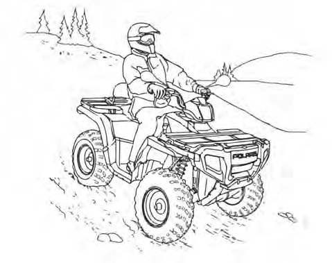 A coloring page of a person riding a four wheeler Description automatically generated