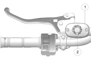 A white motorcycle handlebar with a lever Description automatically generated